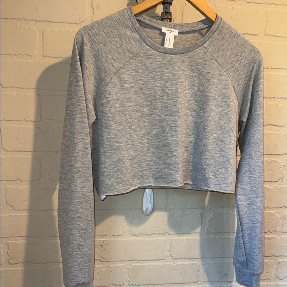 F21 sleep shirt pj top pajamas NEW Gray Cropped long sleeve medium soft - Picture 2 of 4
